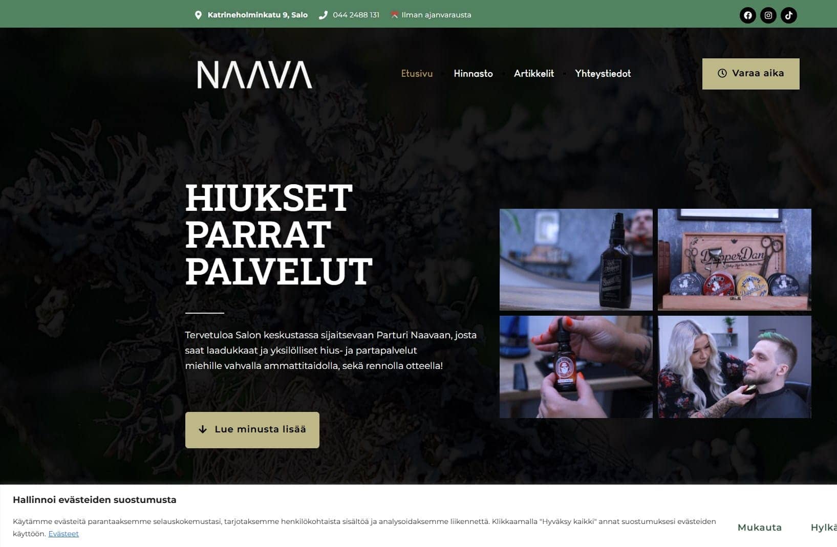 Parturi Naava verkkosivu