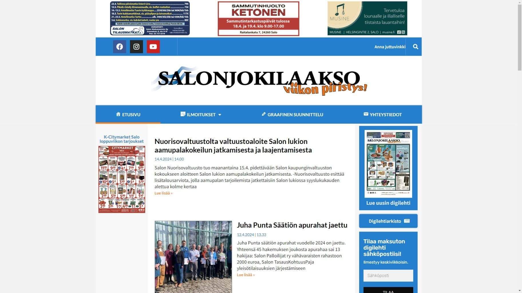 Salonjokilaakson Sanoma verkkosivu